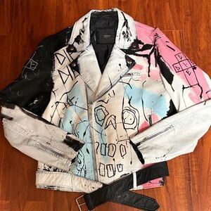 Custom hand painted faux leather jacket